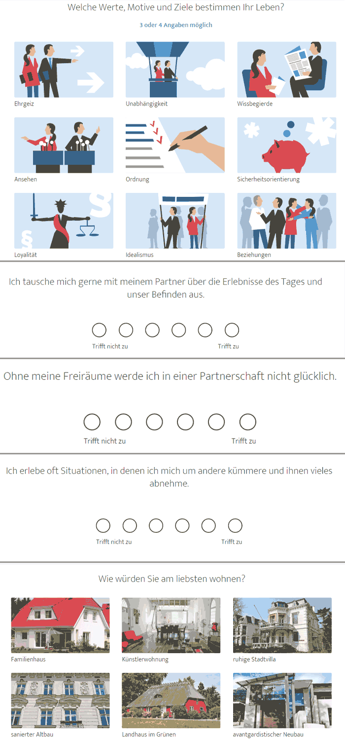 Fragen aus dem Fragebogen von Elitepartner